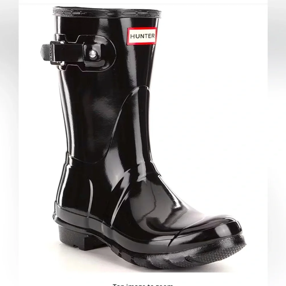 Women's HUNTER Original Short Gloss Buckle Strap Rain Boots, EUC, sz 6M-7F - Picture 2 of 5